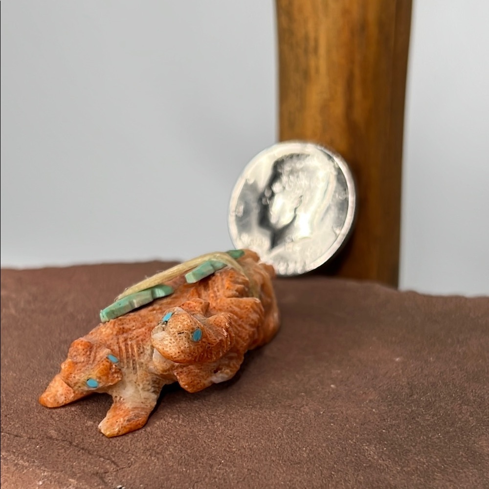 Handcrafted Barite Badger Figurine with Turquoise Accents. - Picture 2 of 3